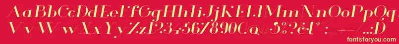 GlamorLightextendeditalic-Schriftart – Gelbe Schriften auf rotem Hintergrund