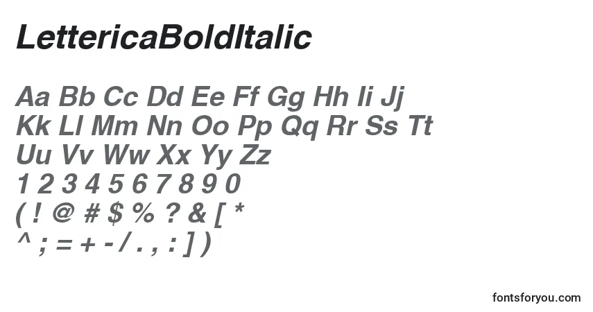 A fonte LettericaBoldItalic – alfabeto, números, caracteres especiais