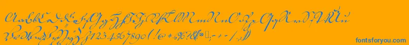 18thctrkurtxt-Schriftart – Blaue Schriften auf orangefarbenem Hintergrund