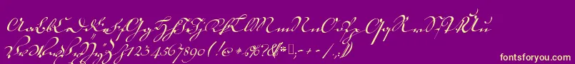 18thctrkurtxt-Schriftart – Gelbe Schriften auf violettem Hintergrund