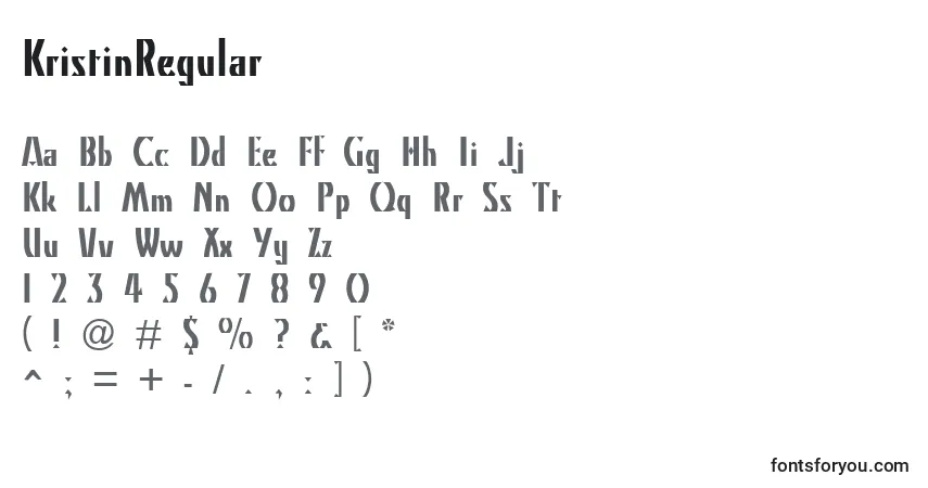 Czcionka KristinRegular – alfabet, cyfry, specjalne znaki