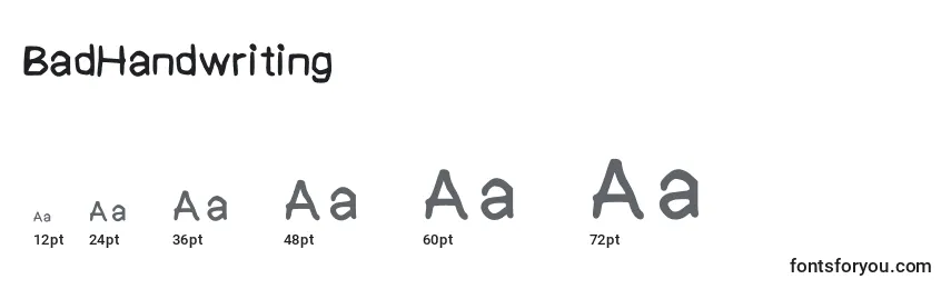 sizes of badhandwriting font, badhandwriting sizes