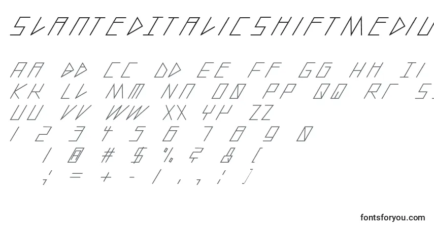 Schriftart SlantedItalicShiftMedium – Alphabet, Zahlen, spezielle Symbole