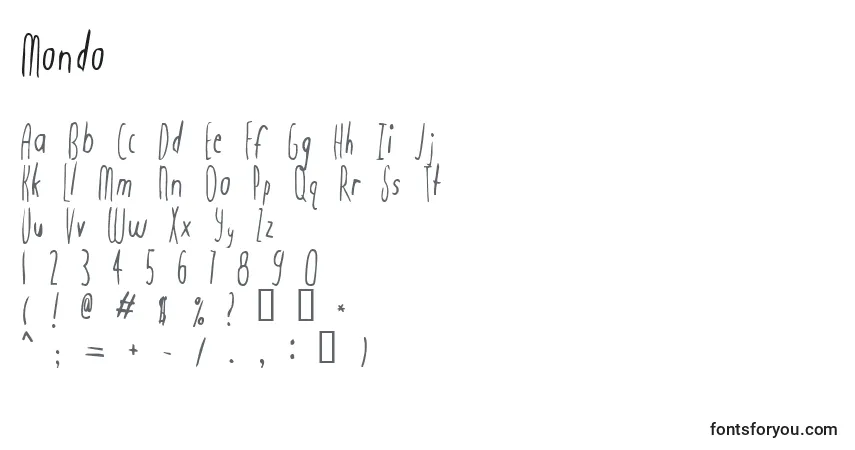 Шрифт Mondo – алфавит, цифры, специальные символы