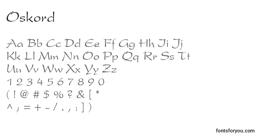 Шрифт Oskord – алфавит, цифры, специальные символы