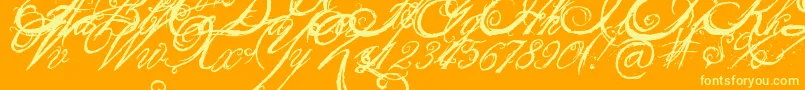 Weitere Informationen zur TheKingQueenFont-Schriftart TheKingQueenFont-Schriftart – Gelbe Schriften auf orangefarbenem Hintergrund