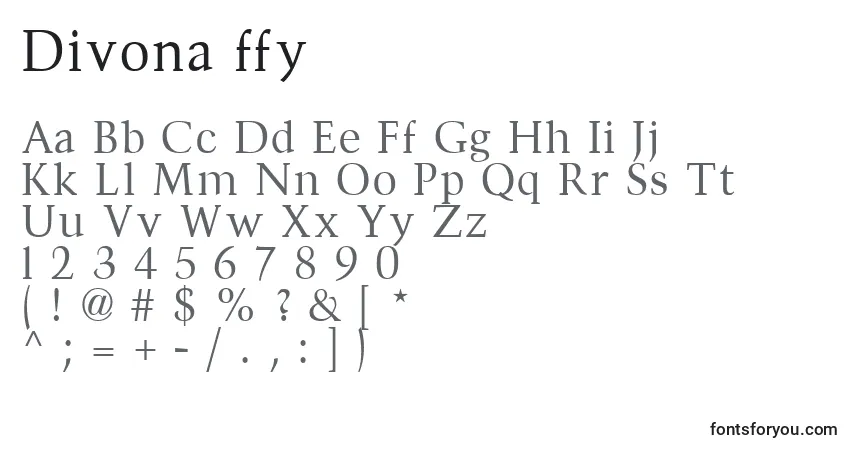 A fonte Divona ffy – alfabeto, números, caracteres especiais