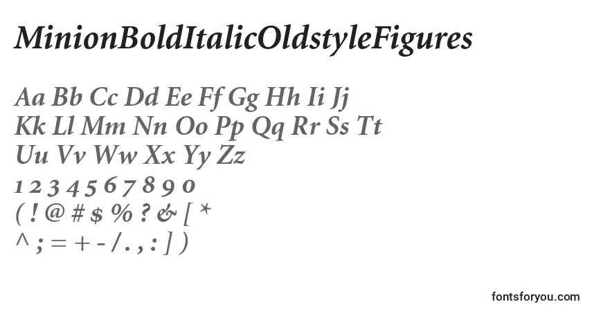 A fonte MinionBoldItalicOldstyleFigures – alfabeto, números, caracteres especiais