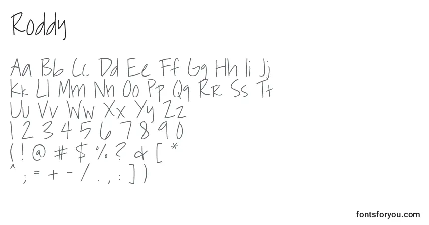 Schriftart Roddy – Alphabet, Zahlen, spezielle Symbole