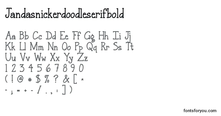 Czcionka Jandasnickerdoodleserifbold – alfabet, cyfry, specjalne znaki
