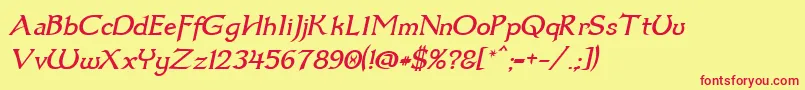 フォントDum3ital – 赤い文字の黄色い背景