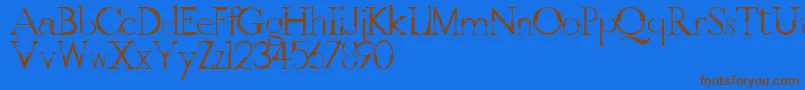 フォントGothicvilleFont – 茶色の文字が青い背景にあります。