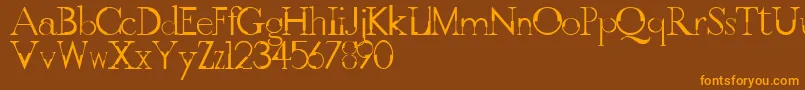 フォントGothicvilleFont – オレンジ色の文字が茶色の背景にあります。
