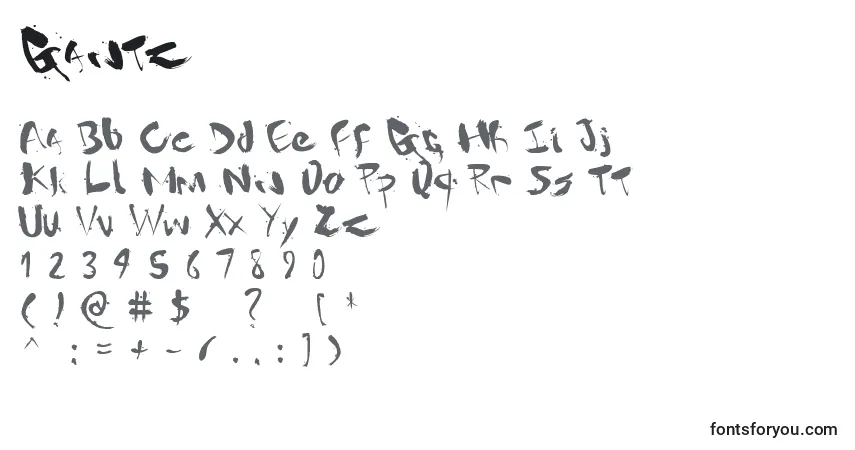 A fonte Gantz – alfabeto, números, caracteres especiais