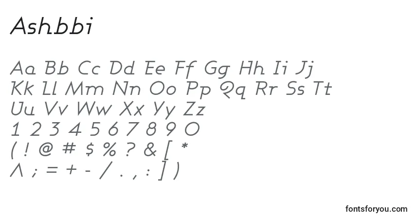 Schriftart Ashbbi – Alphabet, Zahlen, spezielle Symbole