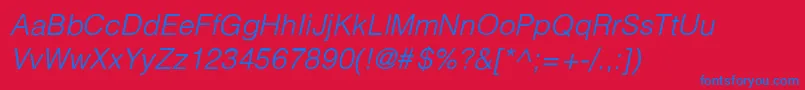 PartridgeLightLightItalic-Schriftart – Blaue Schriften auf rotem Hintergrund