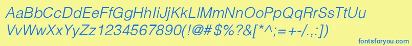 Fonte PartridgeLightLightItalic – fontes azuis em um fundo amarelo