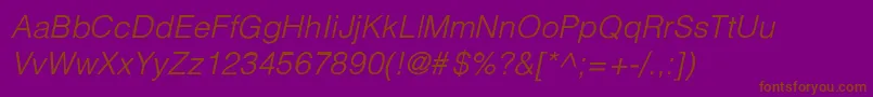 PartridgeLightLightItalic-Schriftart – Braune Schriften auf violettem Hintergrund