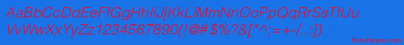 PartridgeLightLightItalic-Schriftart – Rote Schriften auf blauem Hintergrund
