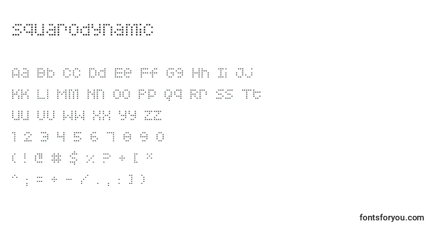 Шрифт Squarodynamic – алфавит, цифры, специальные символы