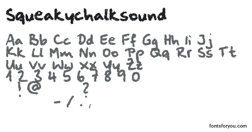 Czcionka Squeakychalksound – alfabet, cyfry, specjalne znaki