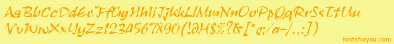 フォントRuachLetPlain.1.0 – オレンジの文字が黄色の背景にあります。