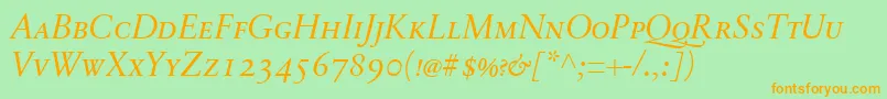 SabonnextLtDisplayItalicSmallCaps Font – Orange Fonts on Green Background