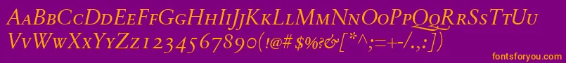 SabonnextLtDisplayItalicSmallCaps Font – Orange Fonts on Purple Background