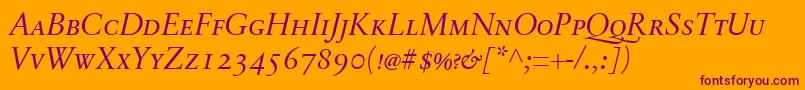 SabonnextLtDisplayItalicSmallCaps Font – Purple Fonts on Orange Background