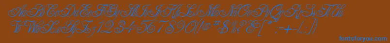 AlexeiCopperplateitcNormal-Schriftart – Blaue Schriften auf braunem Hintergrund