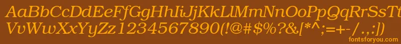 TexgyrebonumItalic-Schriftart – Orangefarbene Schriften auf braunem Hintergrund