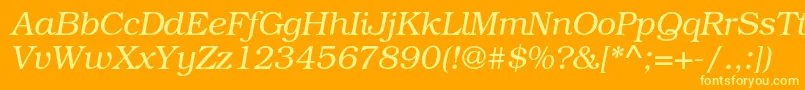 TexgyrebonumItalic-fontti – keltaiset fontit oranssilla taustalla