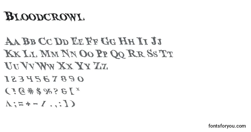 A fonte Bloodcrowl – alfabeto, números, caracteres especiais