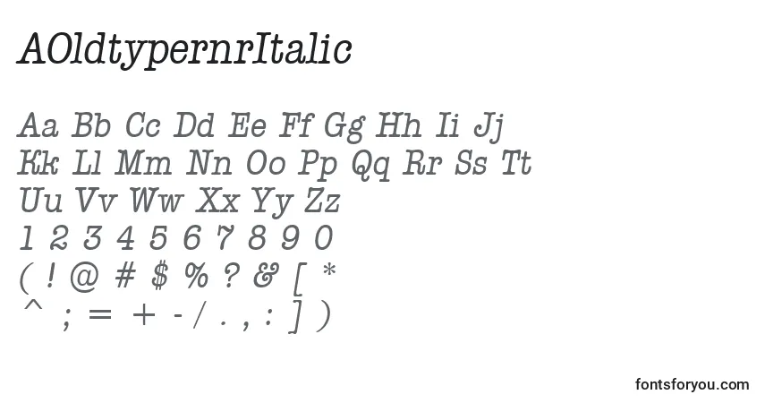 Шрифт AOldtypernrItalic – алфавит, цифры, специальные символы