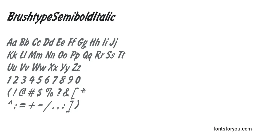 Шрифт BrushtypeSemiboldItalic – алфавит, цифры, специальные символы