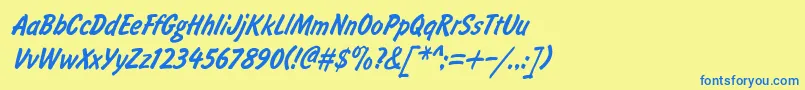 フォントBrushtypeSemiboldItalic – 青い文字が黄色の背景にあります。
