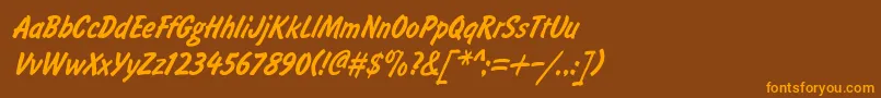 BrushtypeSemiboldItalic-Schriftart – Orangefarbene Schriften auf braunem Hintergrund