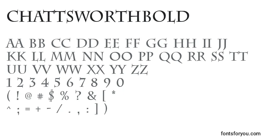 A fonte ChattsworthBold – alfabeto, números, caracteres especiais