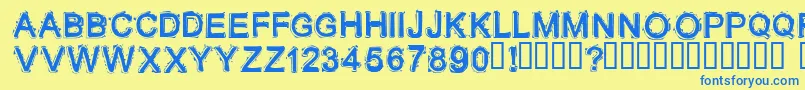 フォントLithium ffy – 青い文字が黄色の背景にあります。