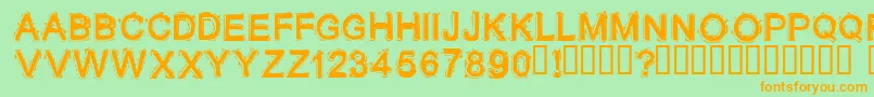 フォントLithium ffy – オレンジの文字が緑の背景にあります。