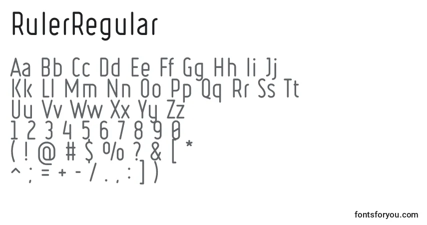 Czcionka RulerRegular – alfabet, cyfry, specjalne znaki