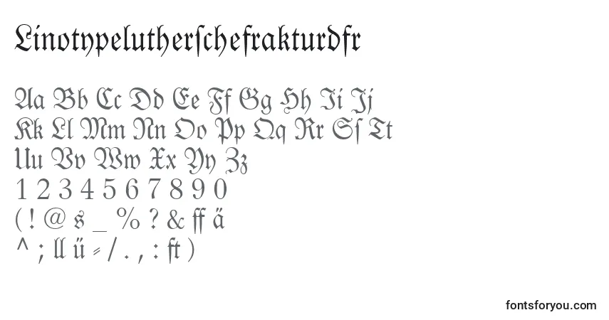 A fonte Linotypelutherschefrakturdfr – alfabeto, números, caracteres especiais
