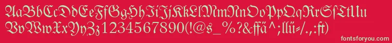 フォントLinotypelutherschefrakturdfr – 赤い背景に緑の文字