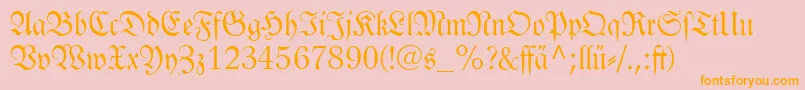 Linotypelutherschefrakturdfr-fontti – oranssit fontit vaaleanpunaisella taustalla