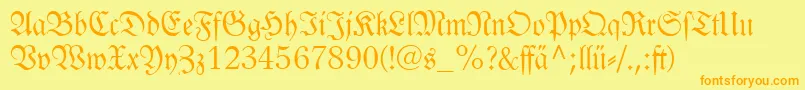 フォントLinotypelutherschefrakturdfr – オレンジの文字が黄色の背景にあります。