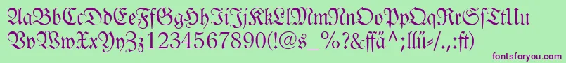 Linotypelutherschefrakturdfr-Schriftart – Violette Schriften auf grünem Hintergrund
