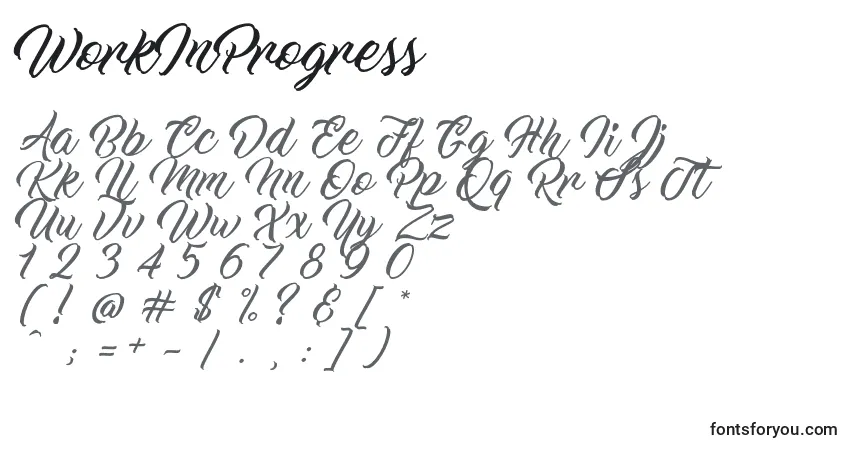 Schriftart WorkInProgress (72098) – Alphabet, Zahlen, spezielle Symbole