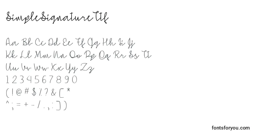 Czcionka SimpleSignatureTtf – alfabet, cyfry, specjalne znaki