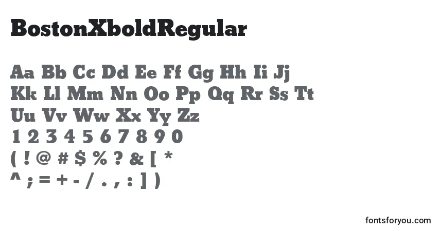 Schriftart BostonXboldRegular – Alphabet, Zahlen, spezielle Symbole