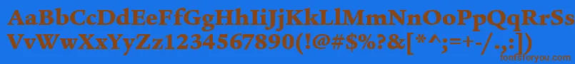 フォントLegacySerifMdItcTtUltra – 茶色の文字が青い背景にあります。